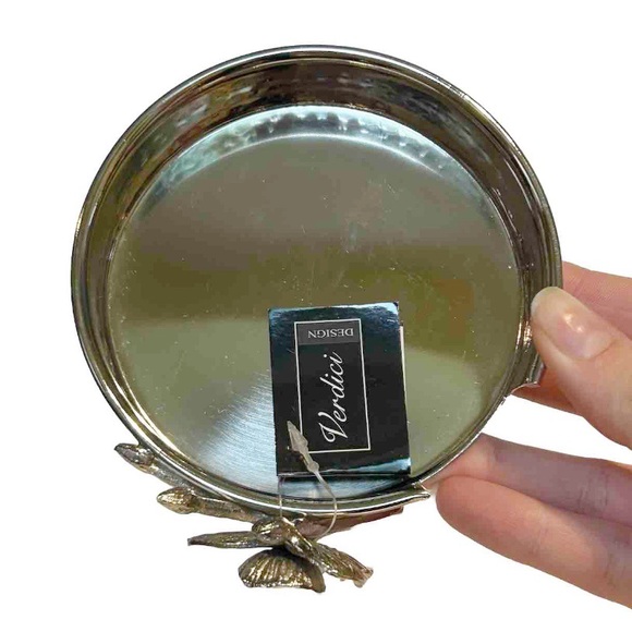 Verdici Design Silver Tone Flower Coaster Holder 4 Coasters Floral Shiny Italian - Picture 9 of 16